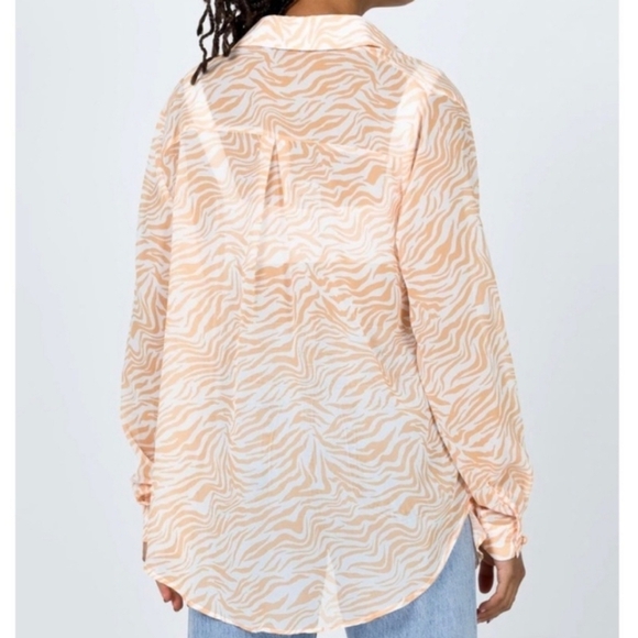 Princess Polly Ziggy Shirt Size 8 Orange White Sheer Zebra Print Blouse - Picture 4 of 9
